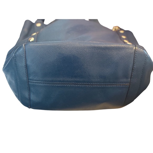 Michael Kors Delancy Navy Blue Pebbled Leather Studded Chain Hobo Shoulder Bag - Picture 4 of 10